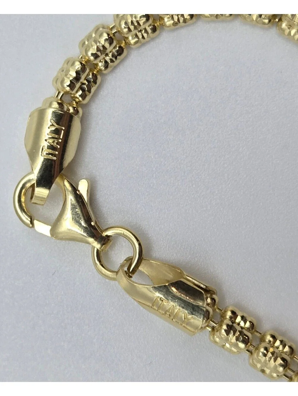 New Solid 925 Silver 14k Gold Over Ice Barrel Bracelet, Diamond-Cut 3.5mm, ITALY